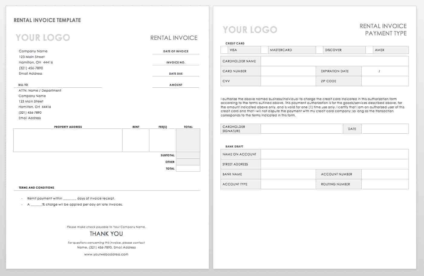 commercial rent invoice template