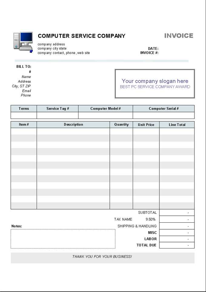 computer technician invoice template