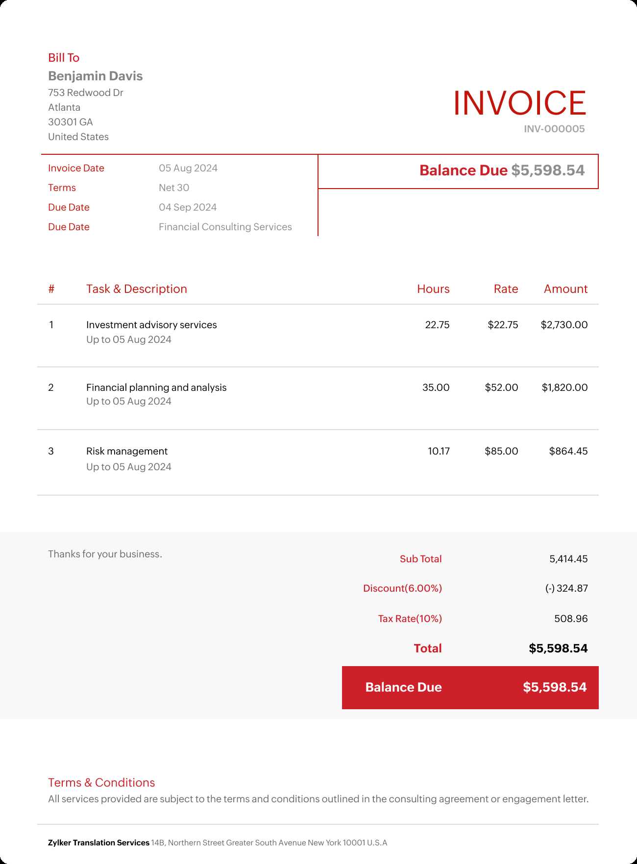 consultant invoice professional services invoice template