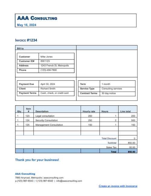 consultant invoice professional services invoice template