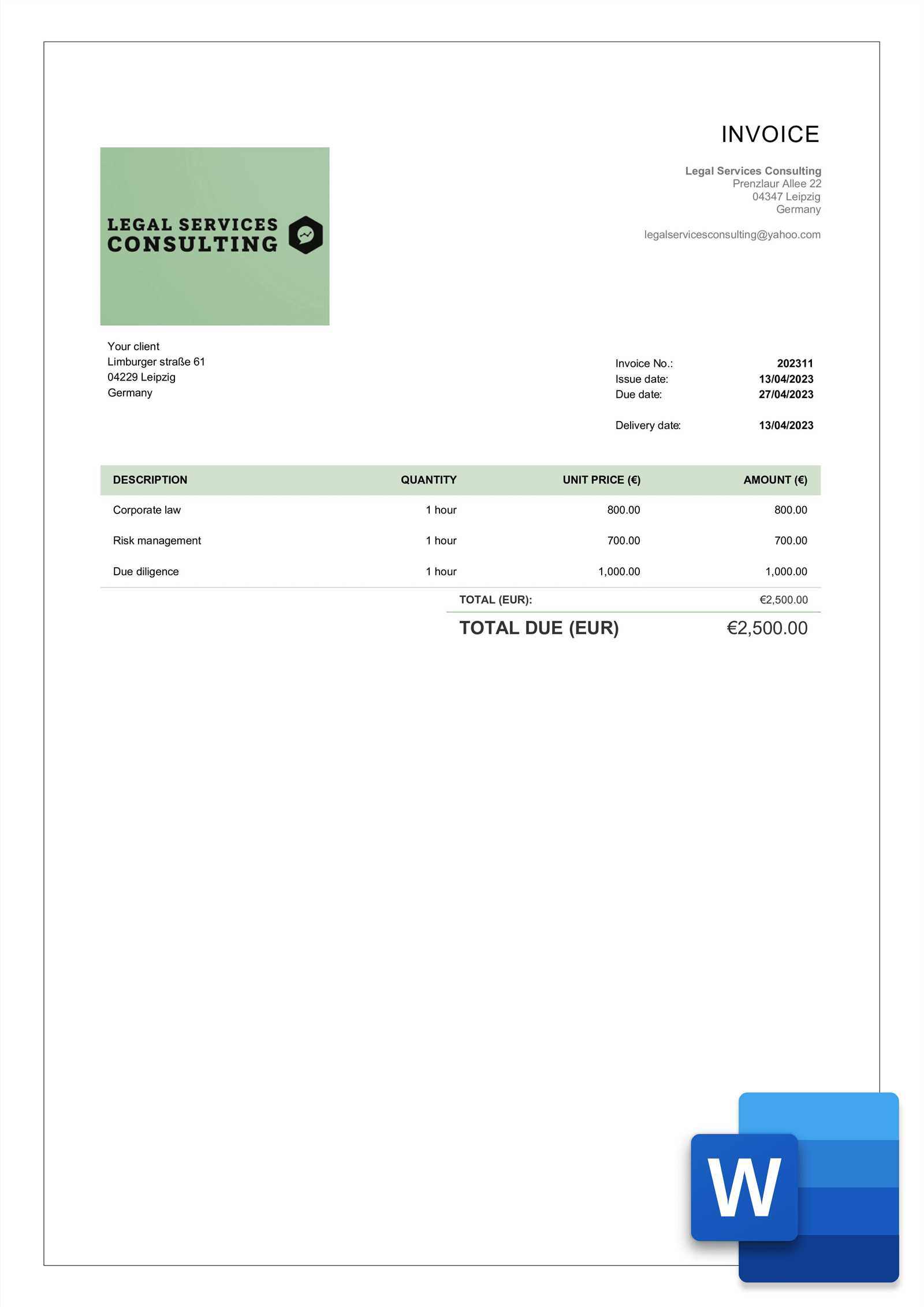 consultant invoice template free