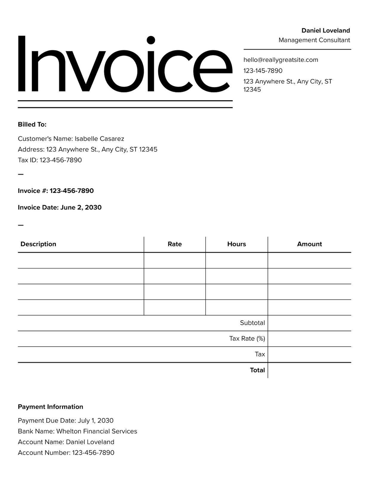 consultant invoice template word