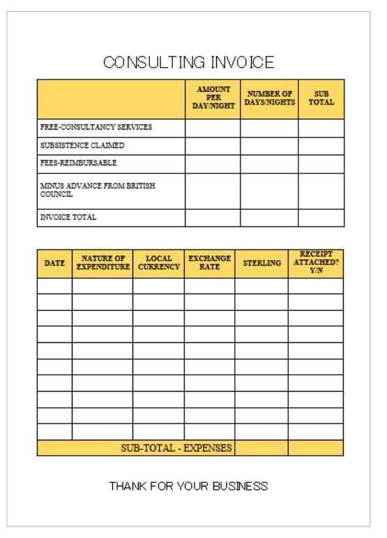 consulting services invoice template excel