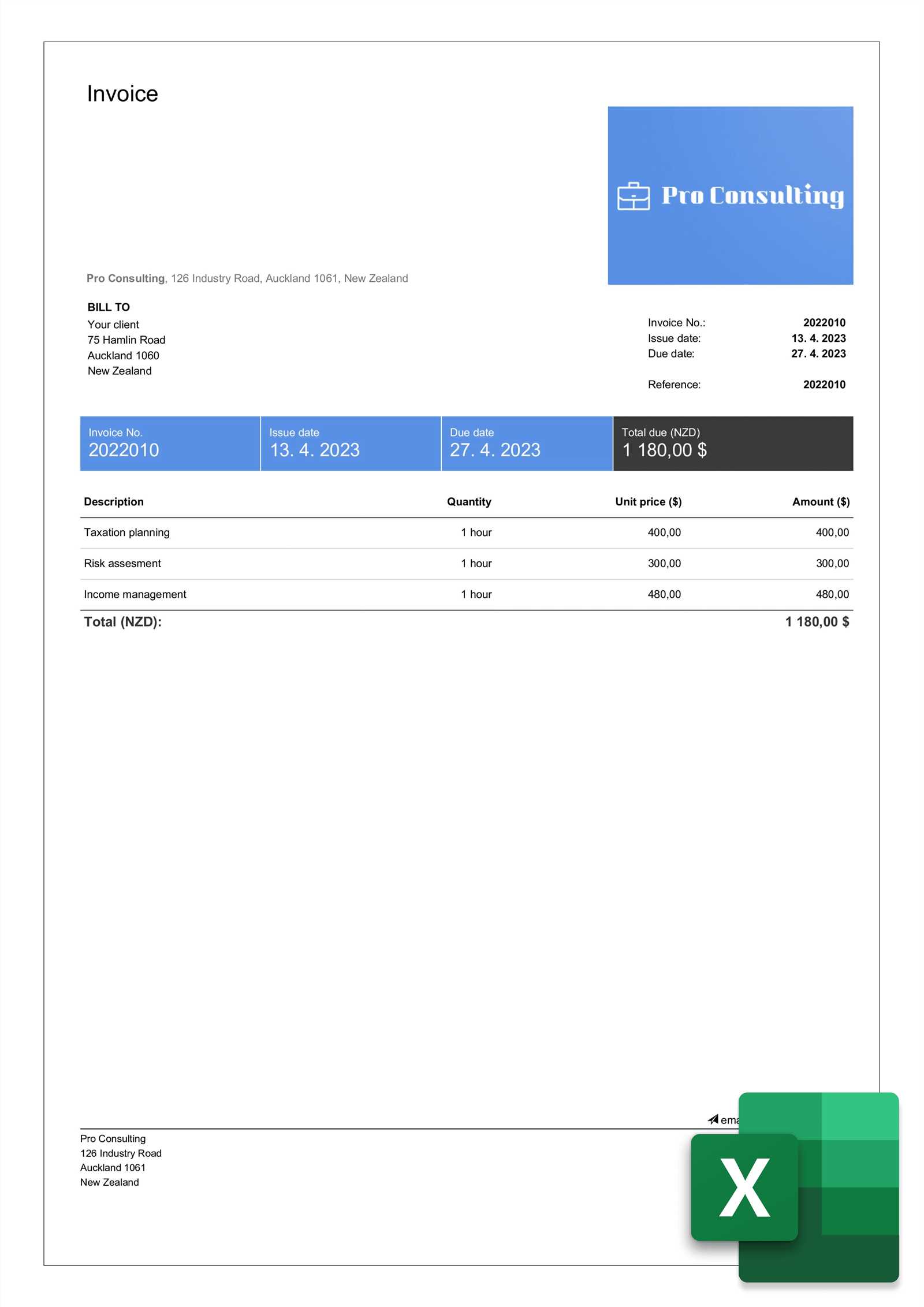 consulting services invoice template excel