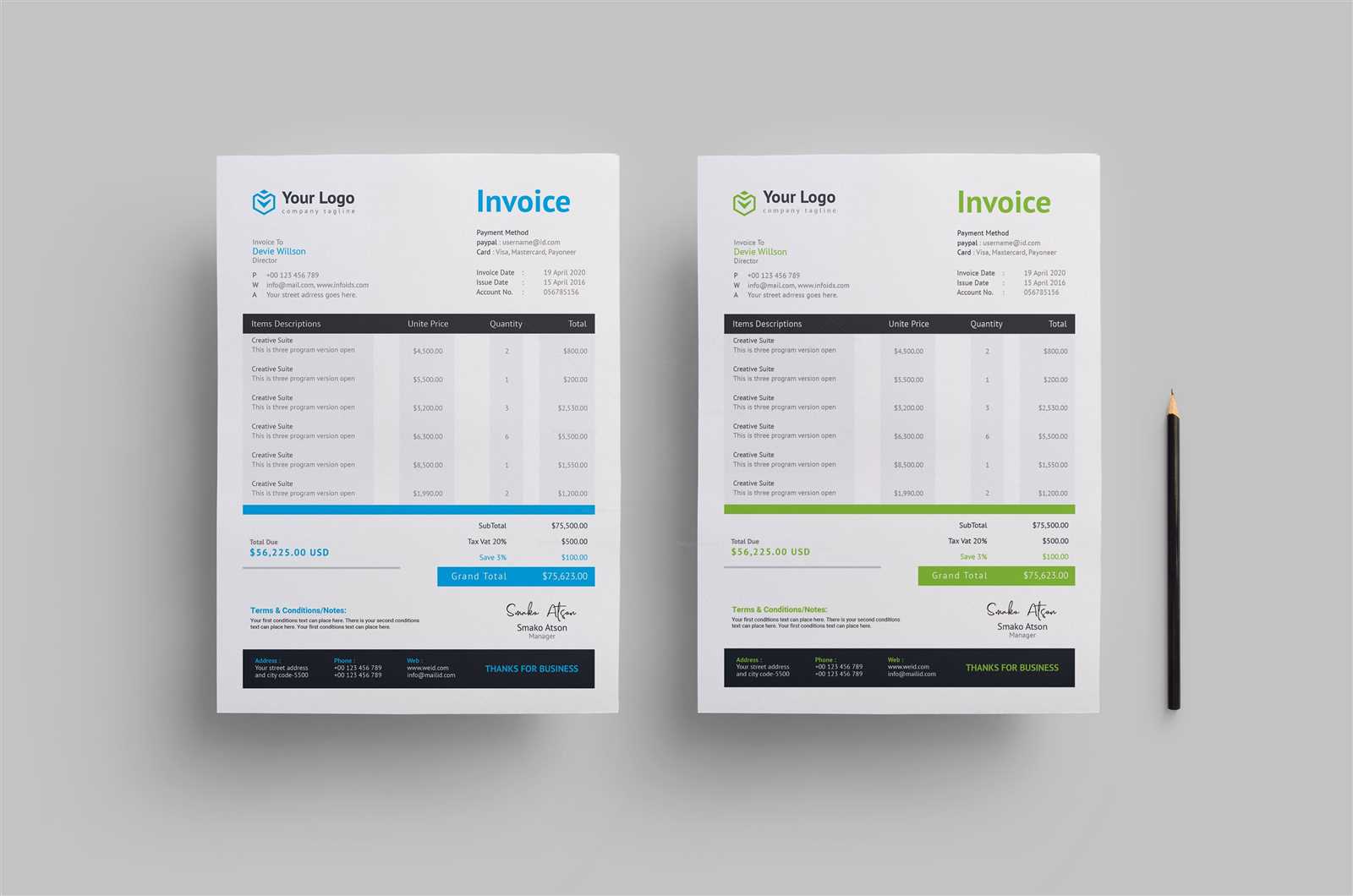 contemporary invoice template