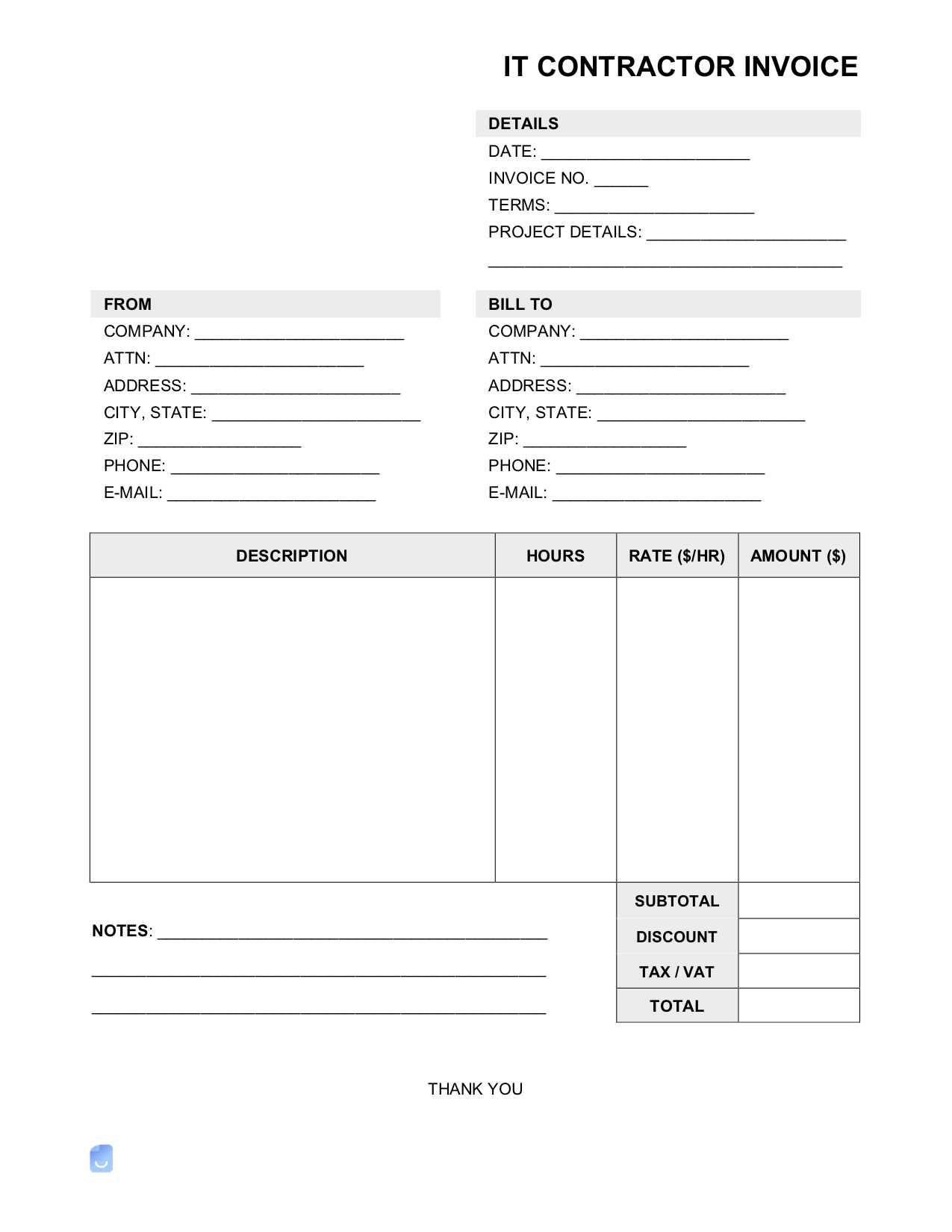 contractor invoice template excel