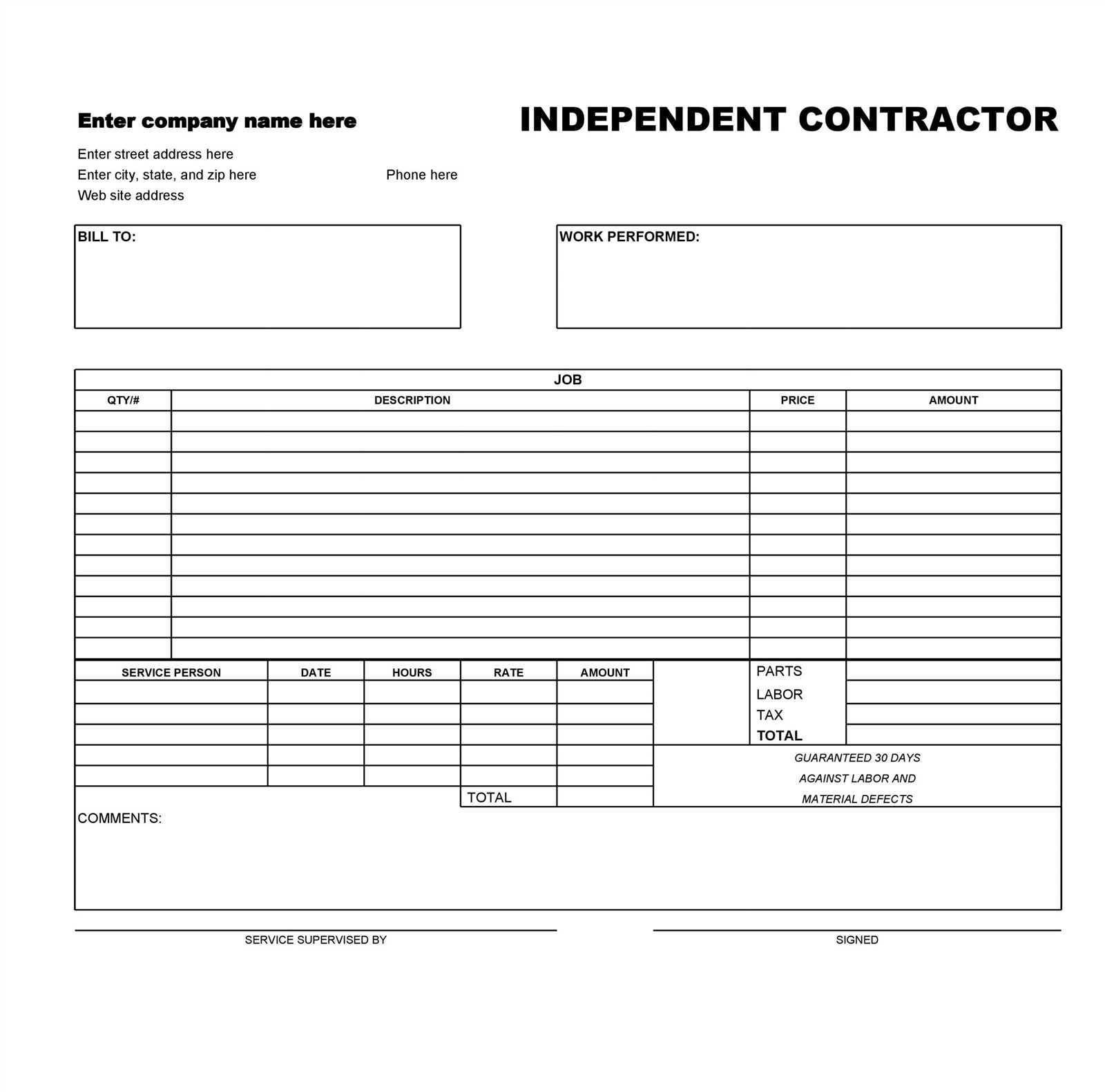 contractor service invoice template