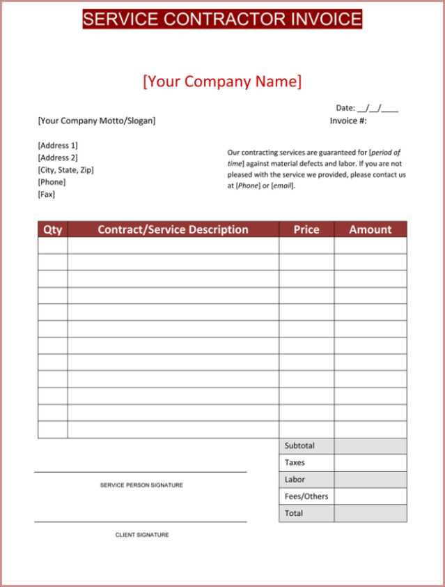 contractor service invoice template