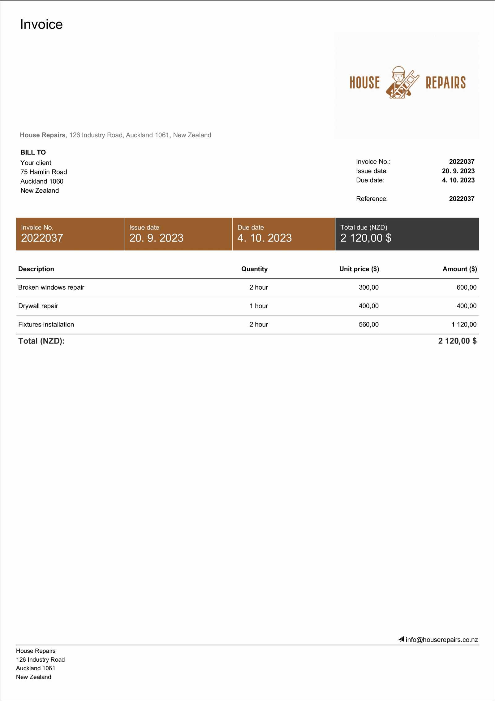 contractor service invoice template