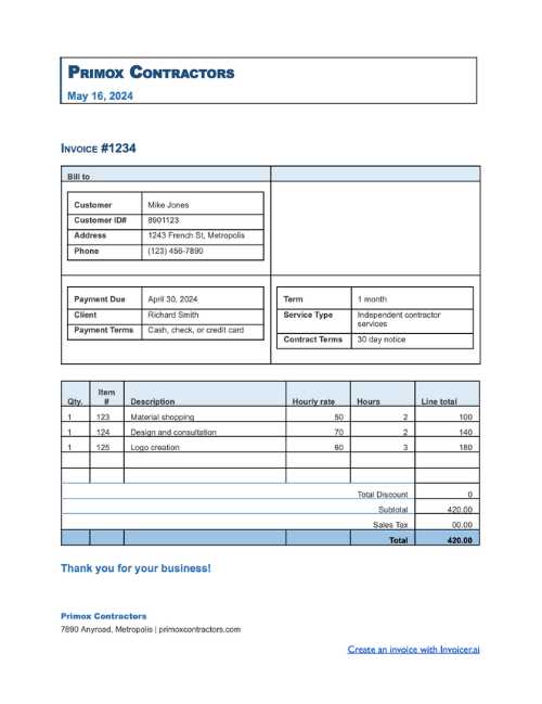 contractors invoice template