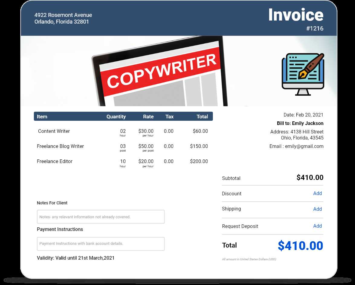 copywriter invoice template