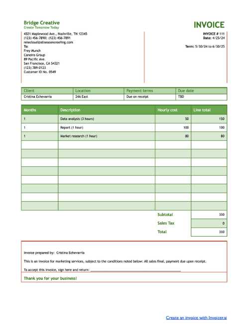 create a invoice template in word