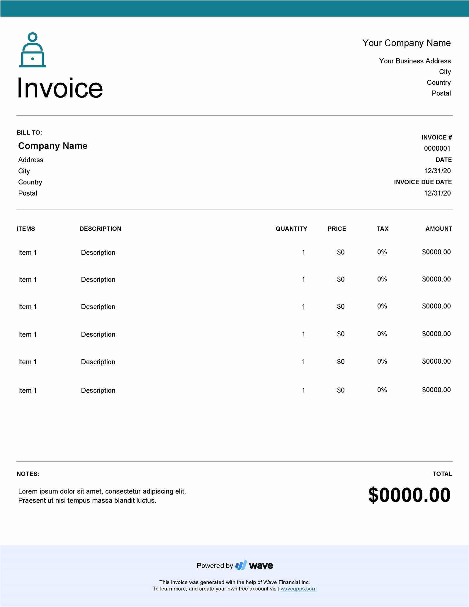 create an invoice template free