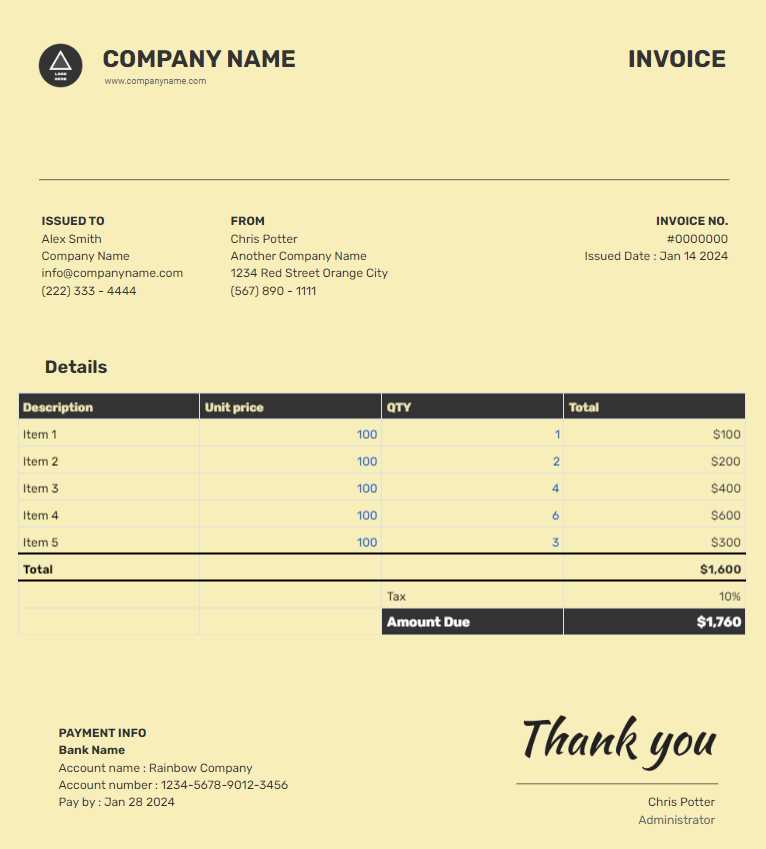 create an invoice template in word