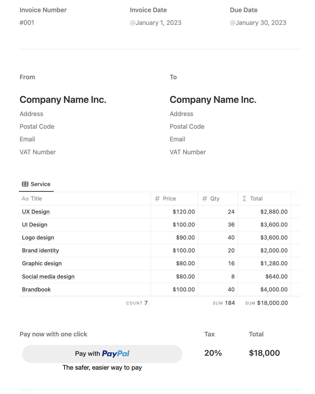 creating a invoice template