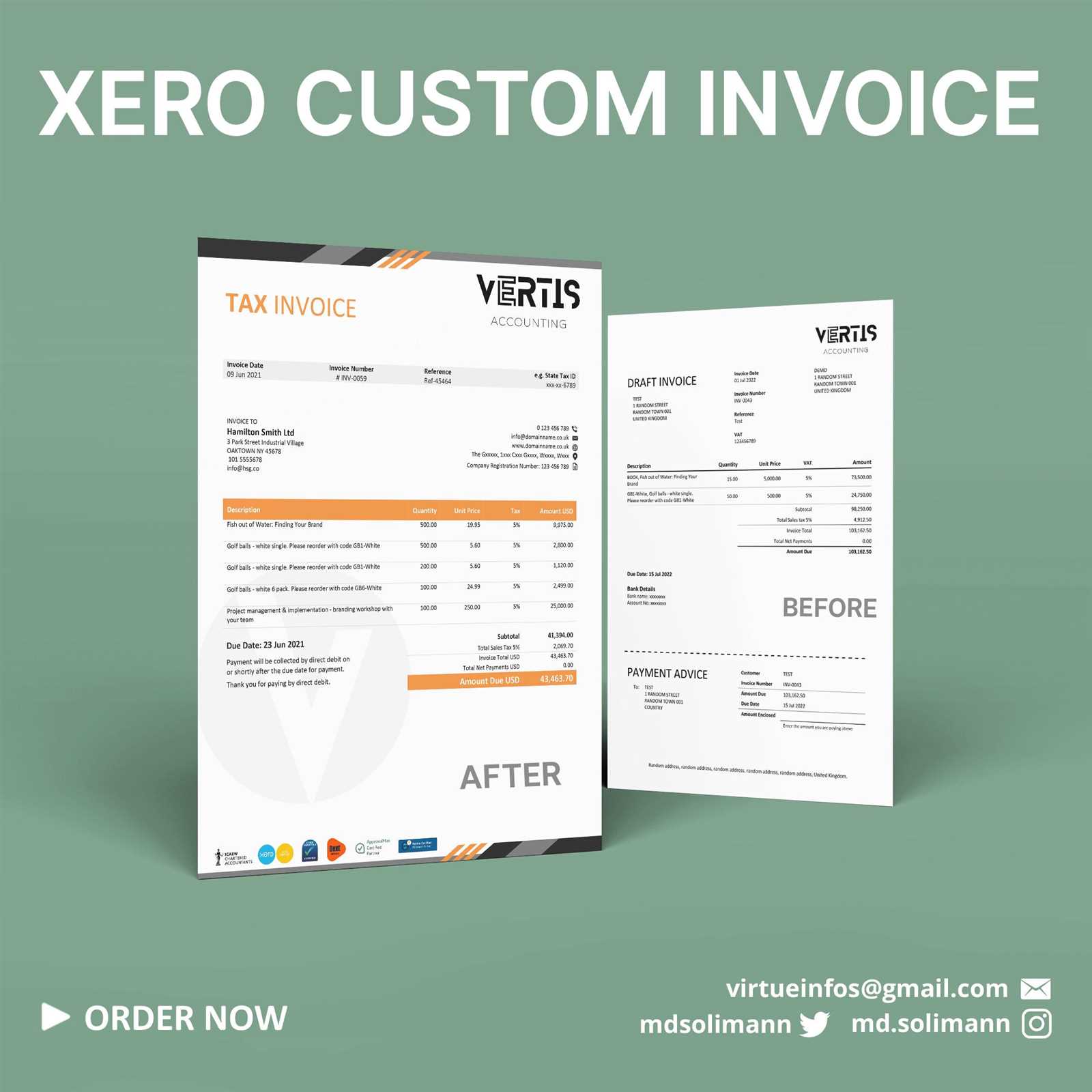 custom invoice template xero