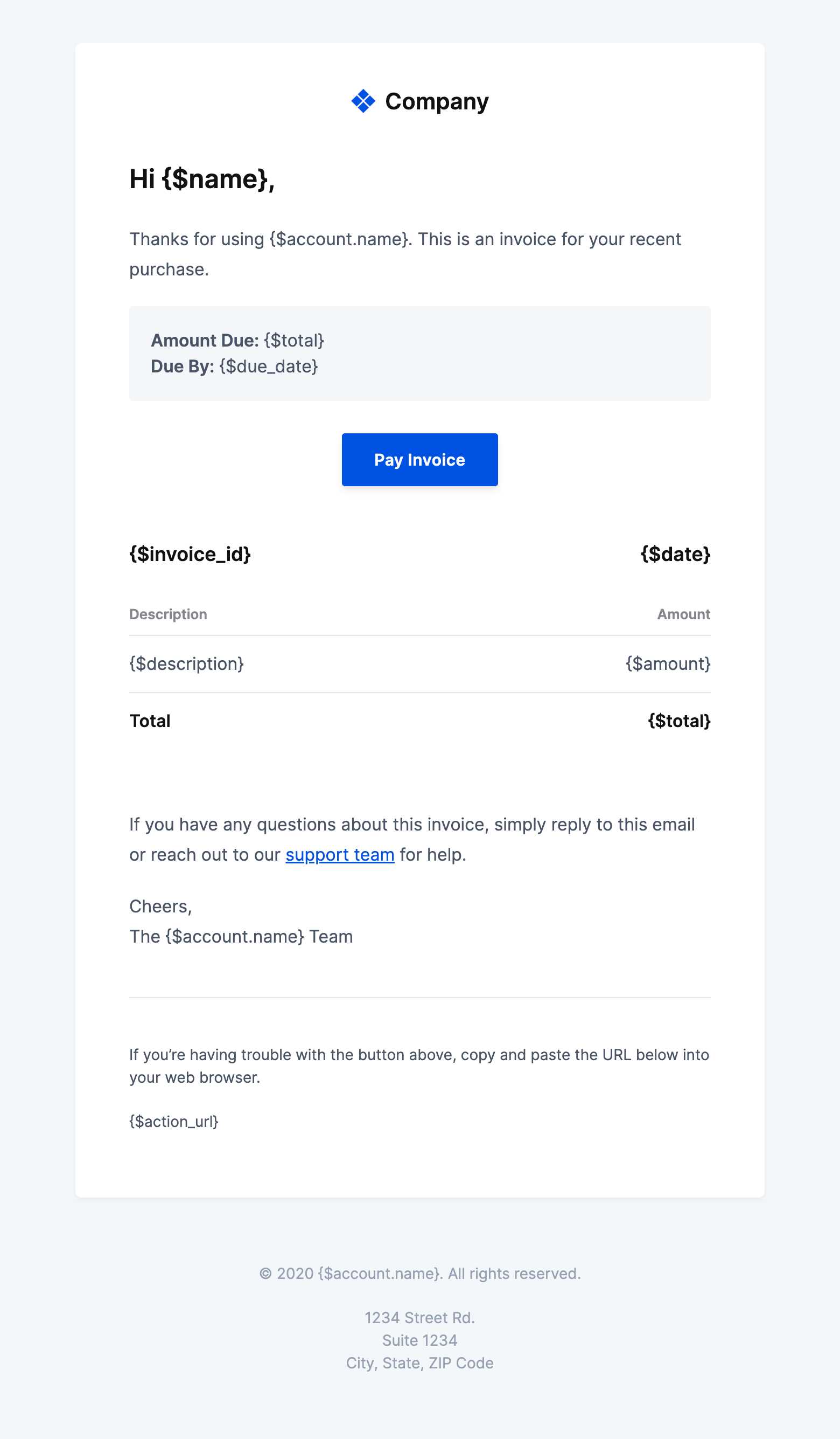 customer invoice email template