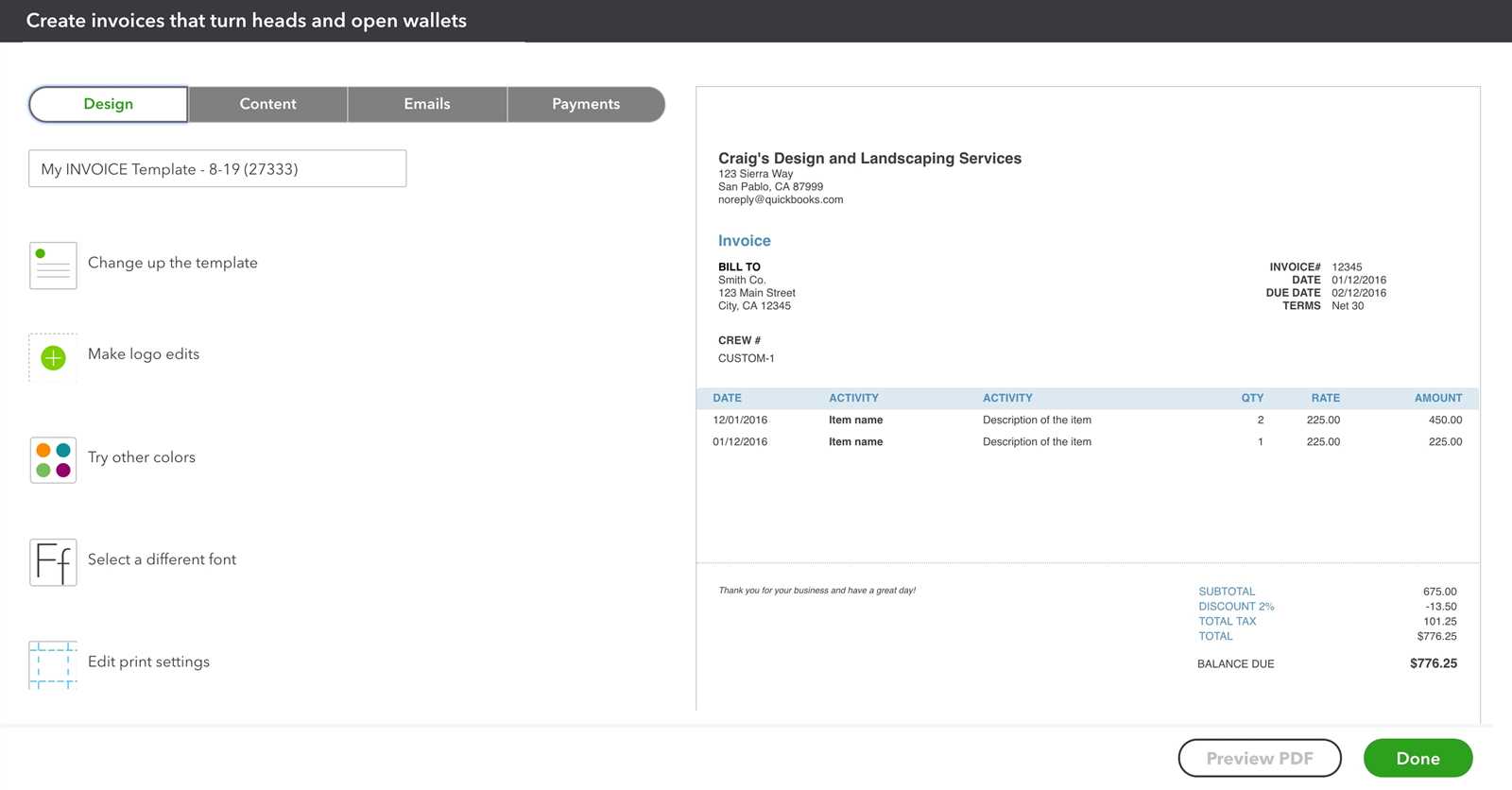 customize invoice template quickbooks desktop