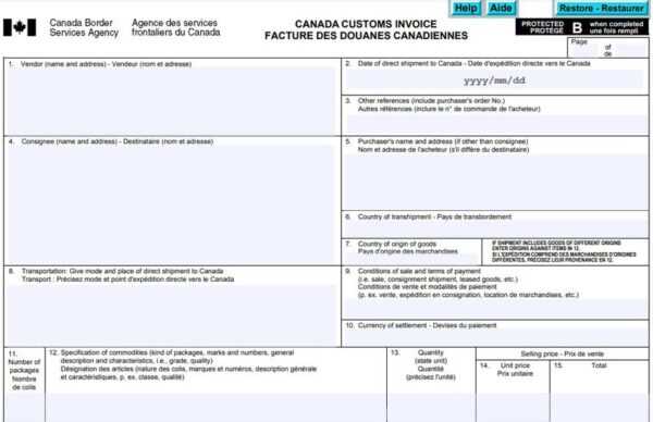 customs invoice template ups