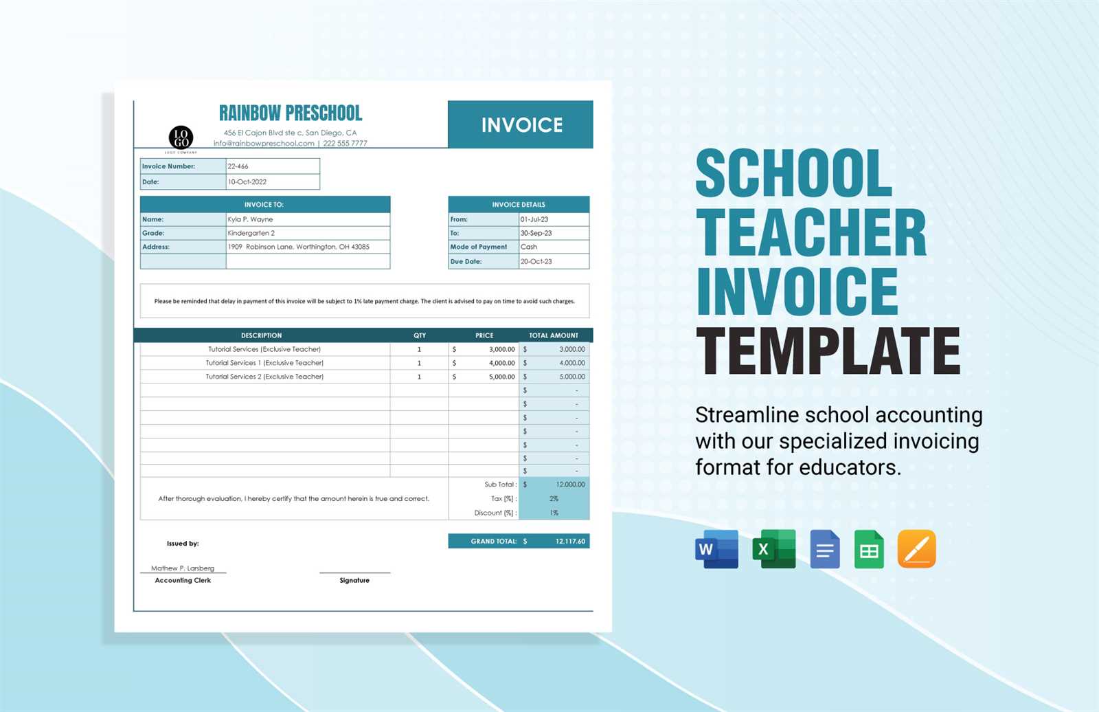 dance teacher invoice template