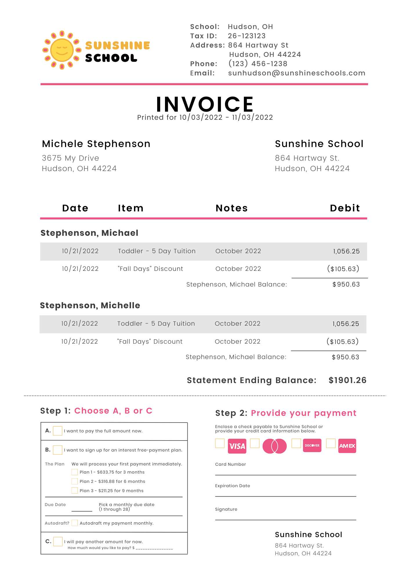 daycare invoice template word