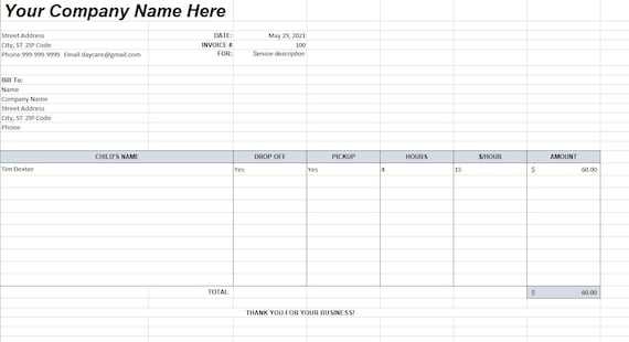 daycare invoice template word