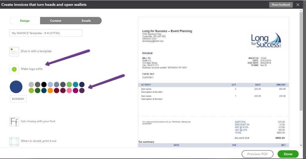 default invoice template in quickbooks