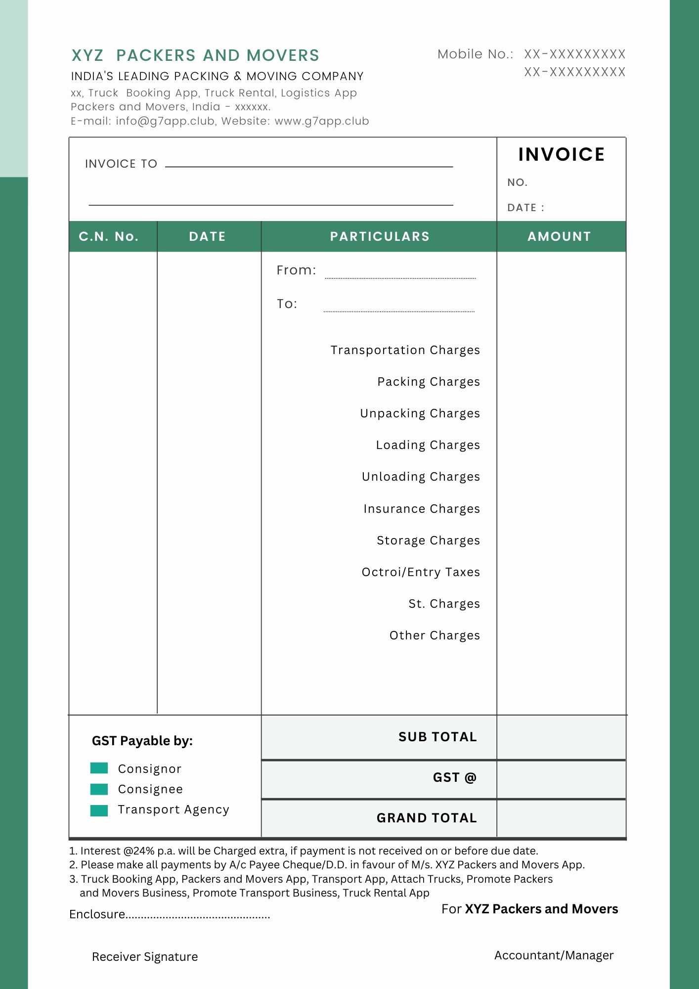 delivery driver invoice template