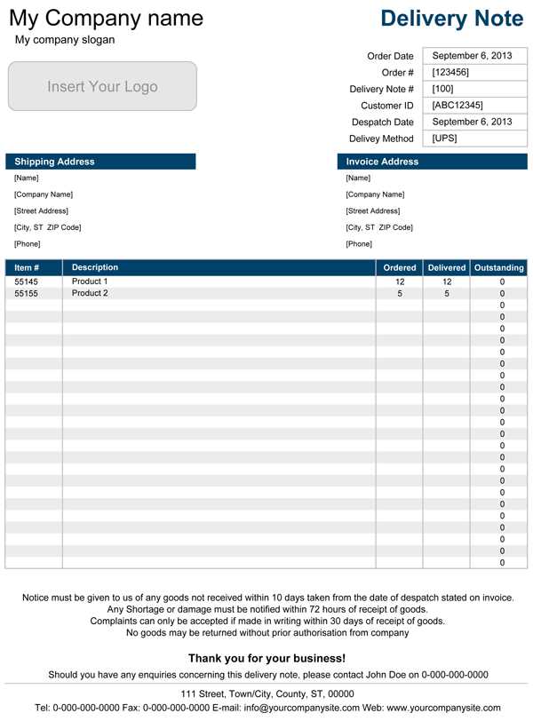 delivery invoice template free