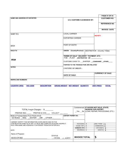 dhl customs invoice template