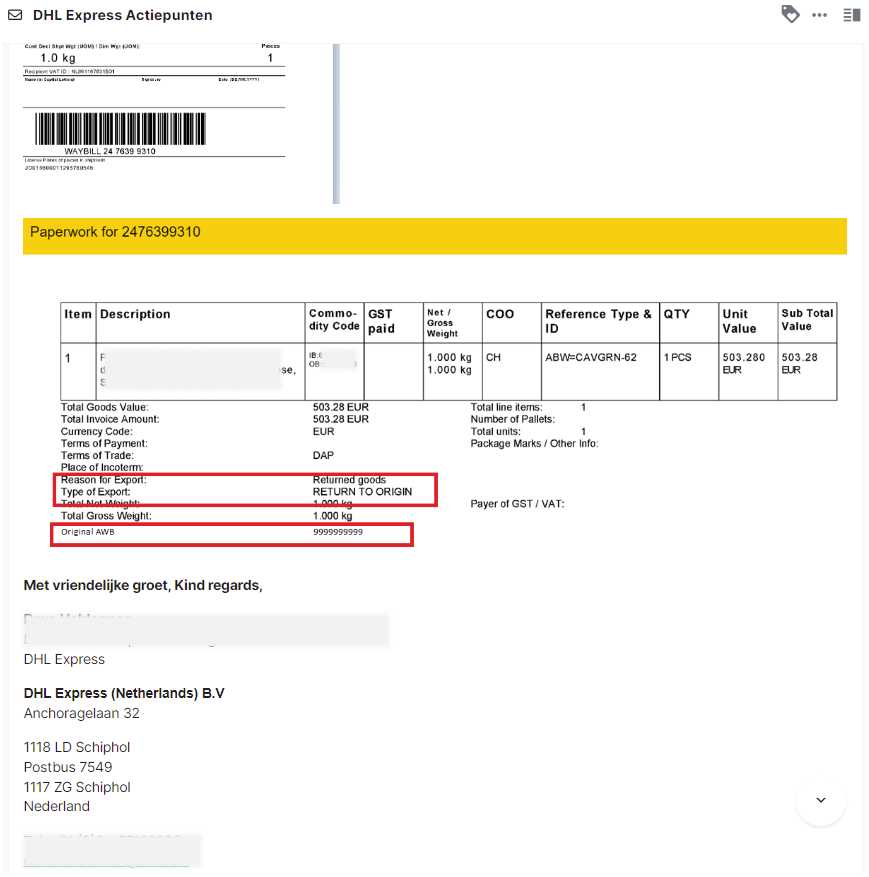 dhl shipping invoice template