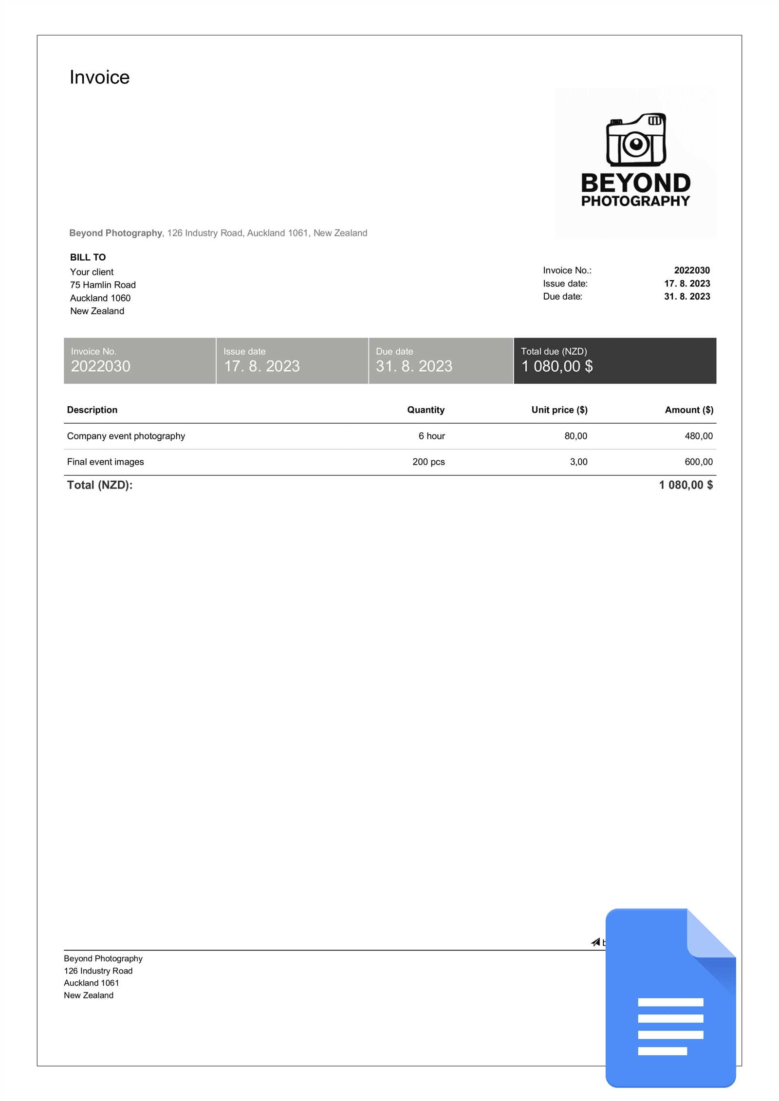 docs invoice template