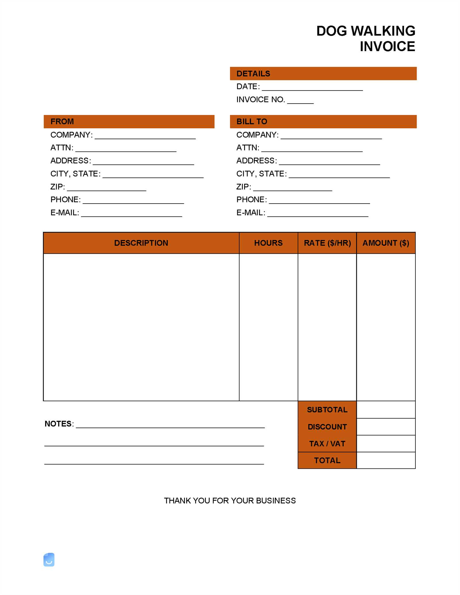 dog walking invoice template