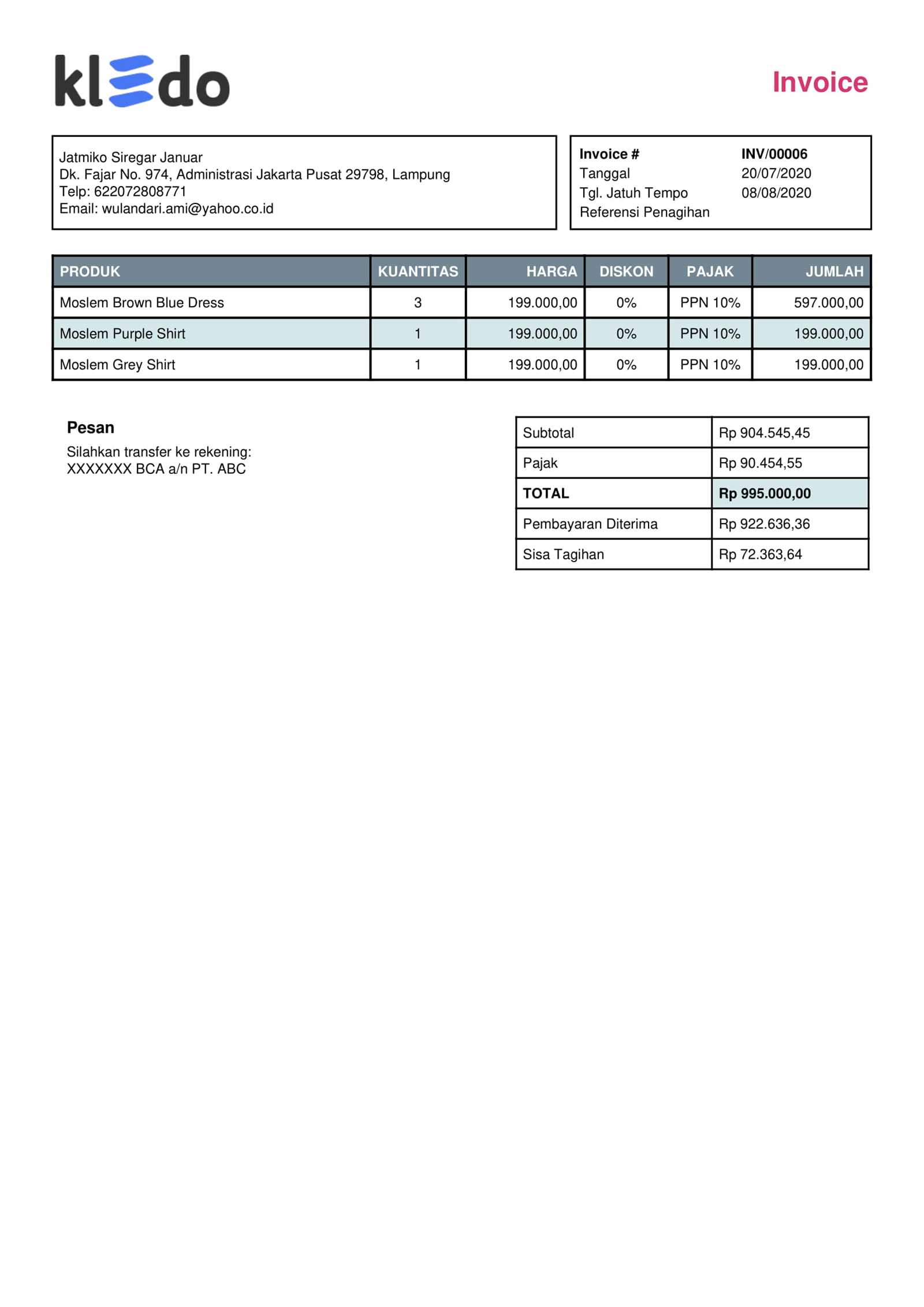 download template invoice gratis