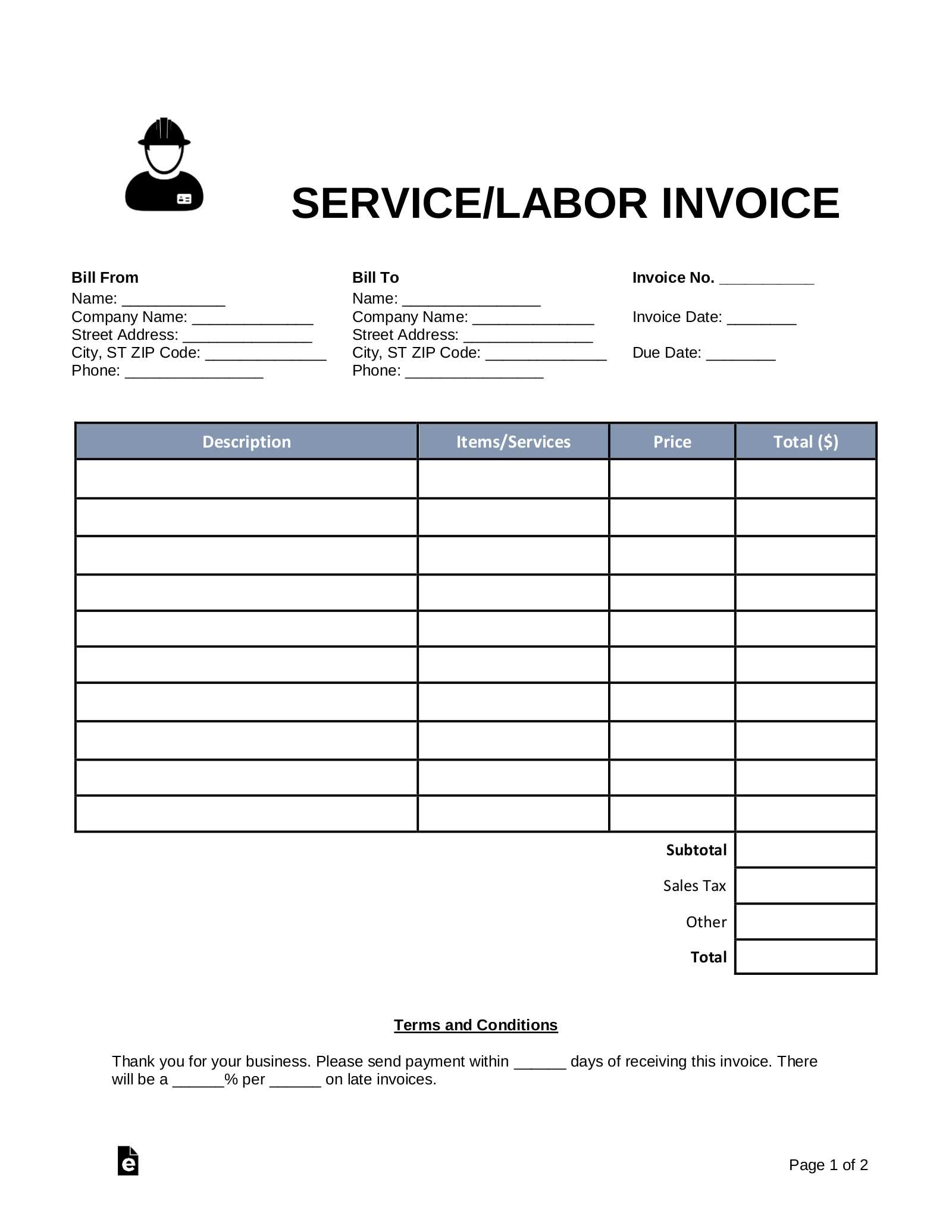 downloadable service invoice template