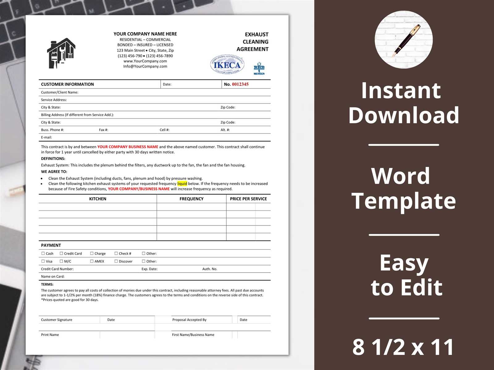 duct cleaning invoice template