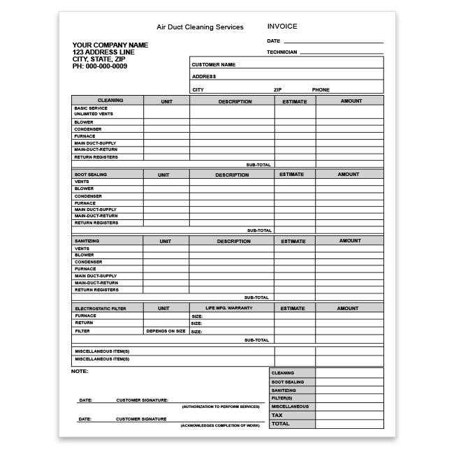 duct cleaning invoice template