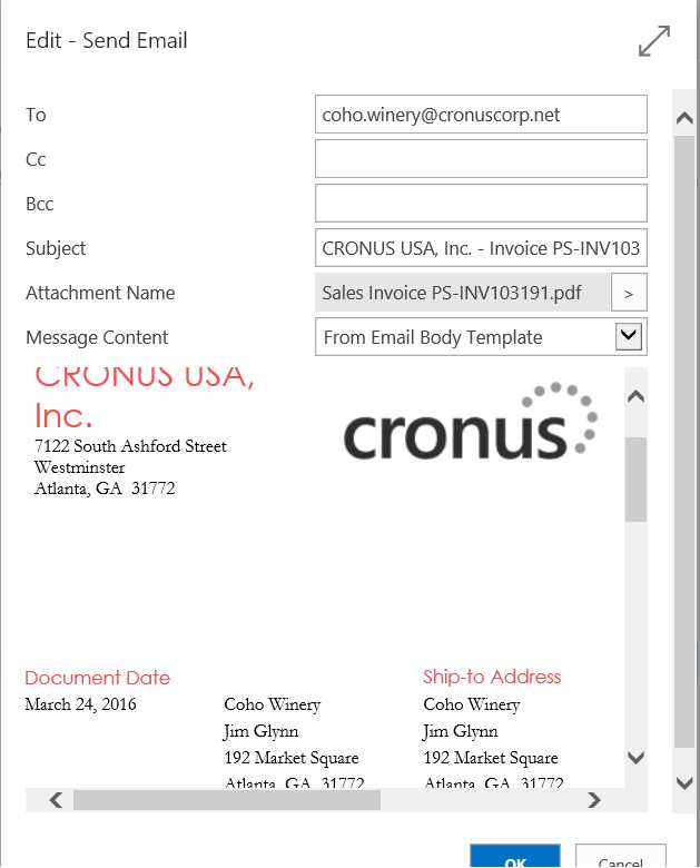 dynamics 365 invoice template