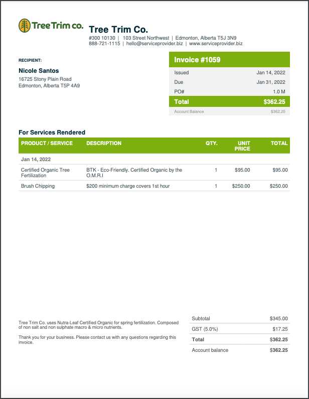 editable lawn care invoice template