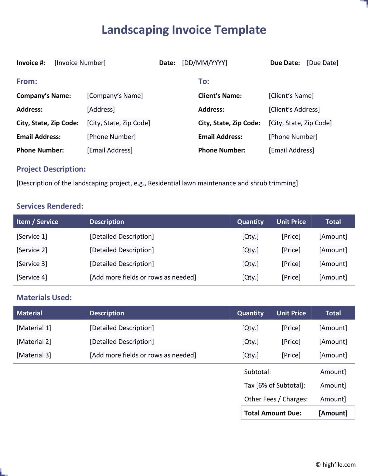 editable lawn care invoice template