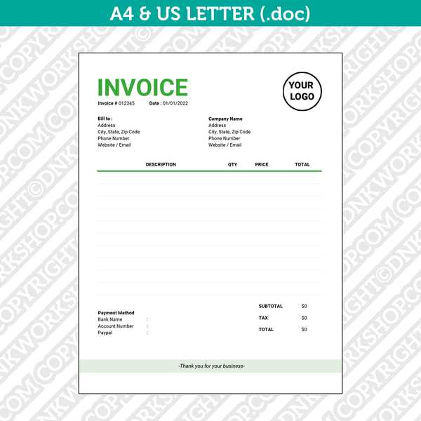 editable word invoice template