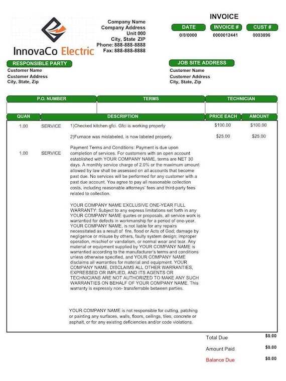electrical contractor invoice template