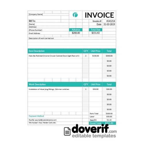 electrical invoice template pdf