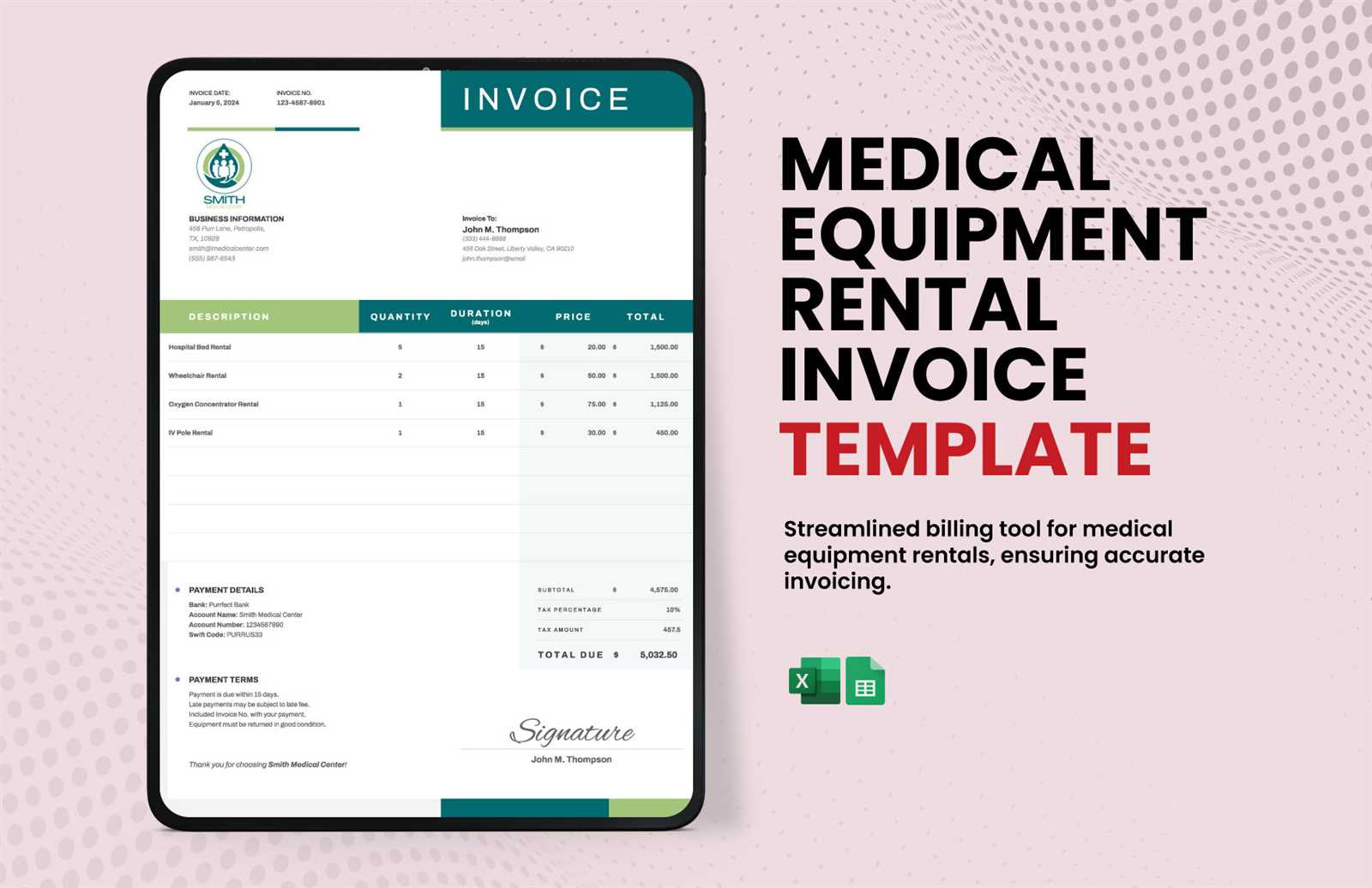 equipment rental invoice template