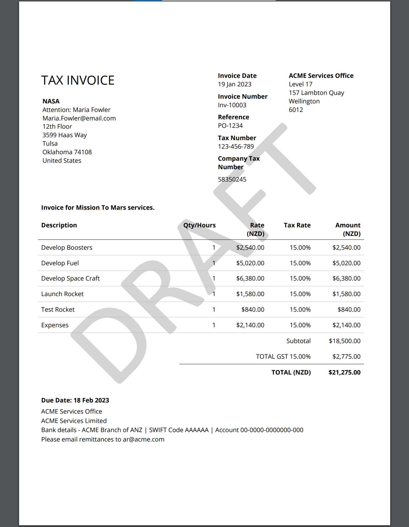 example of invoice template