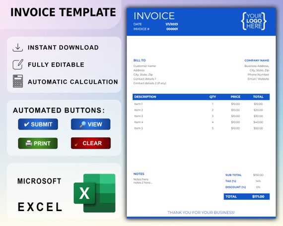 excel automated invoice template