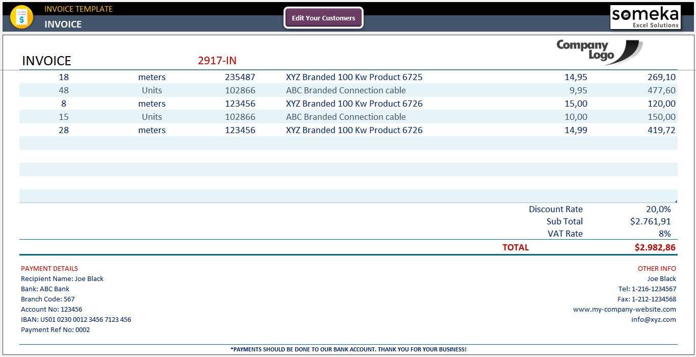 excel invoice template with database free download