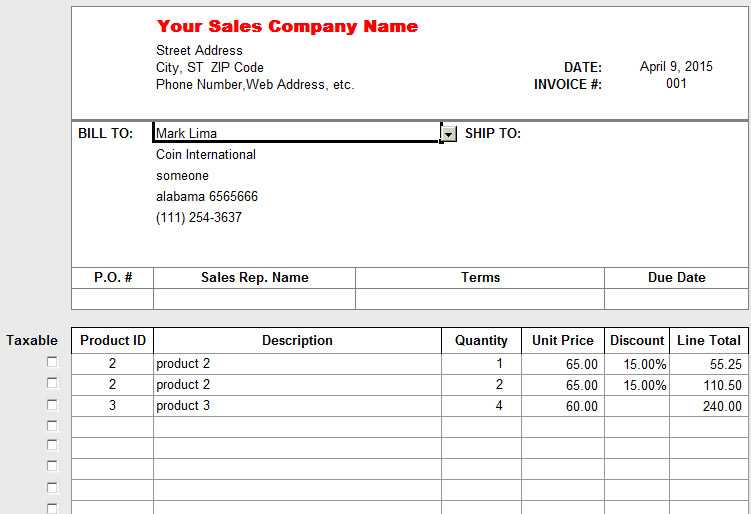 excel invoice template with discount