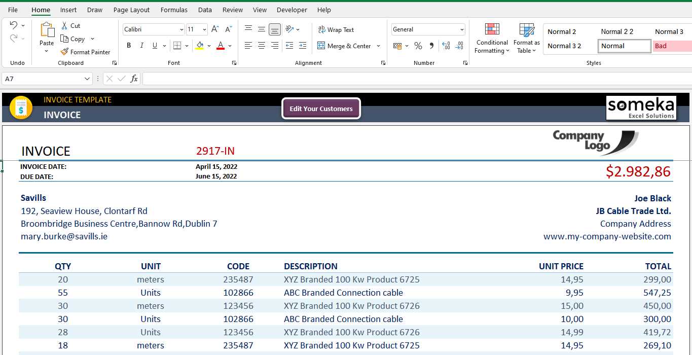 excel invoice template with discount