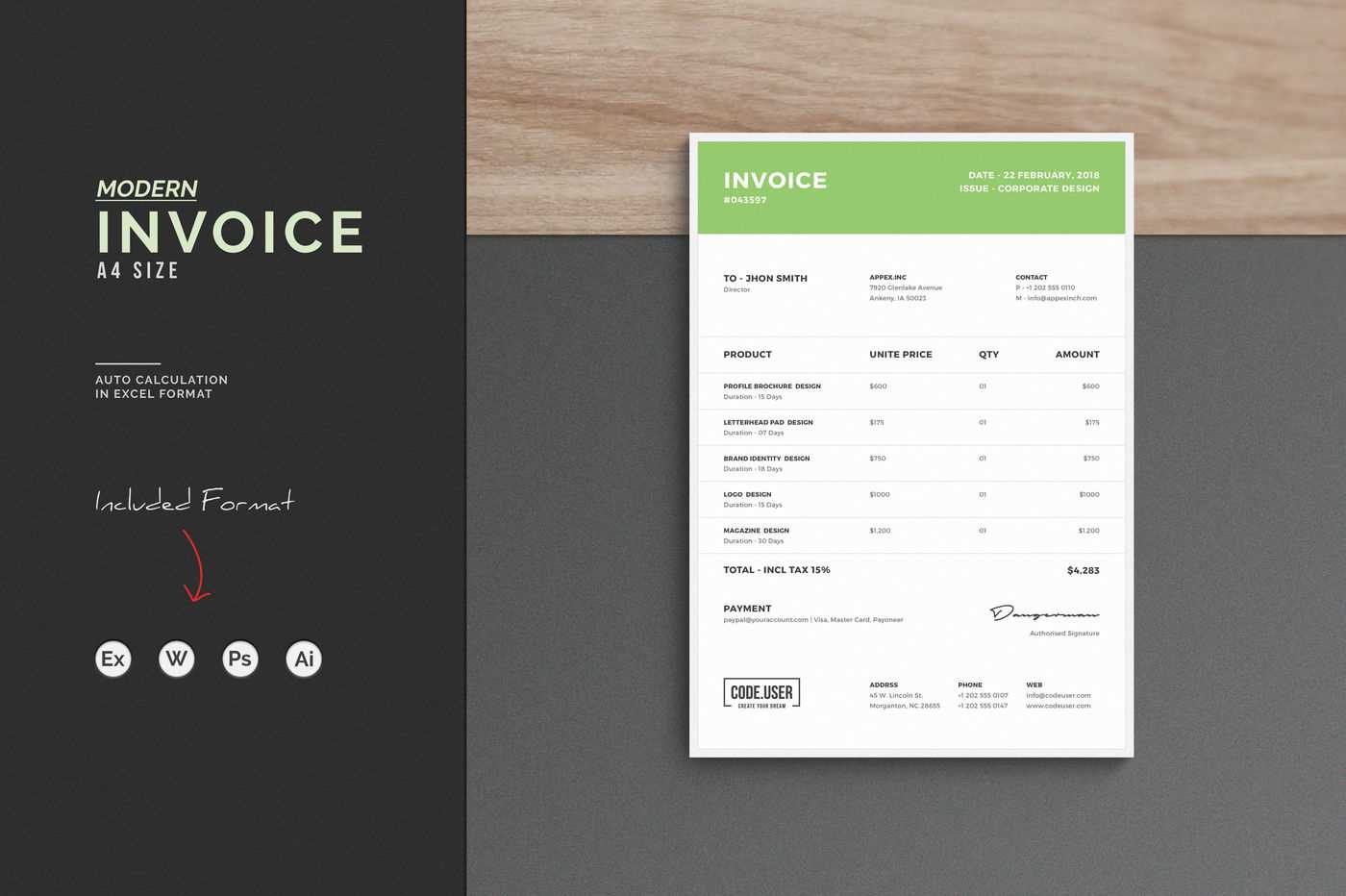 excel modern invoice template